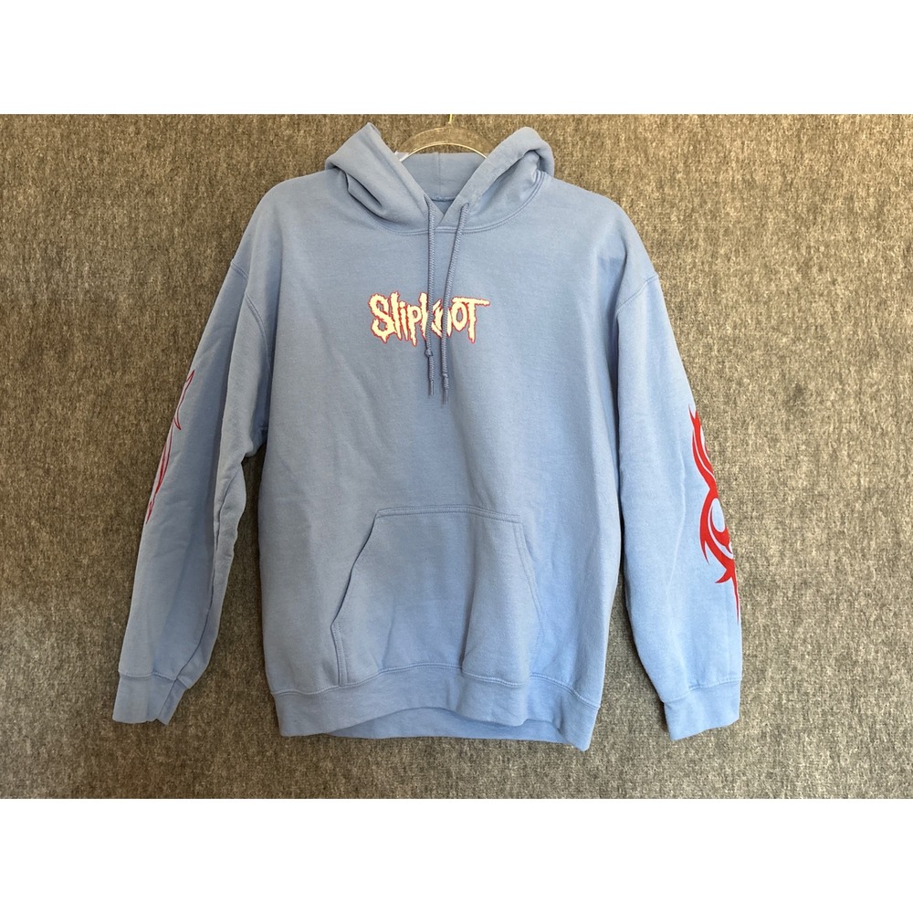 Slipknot Hoodie Mens Medium Light Blue Band Graphic Logo Tribal Sleeve Print M